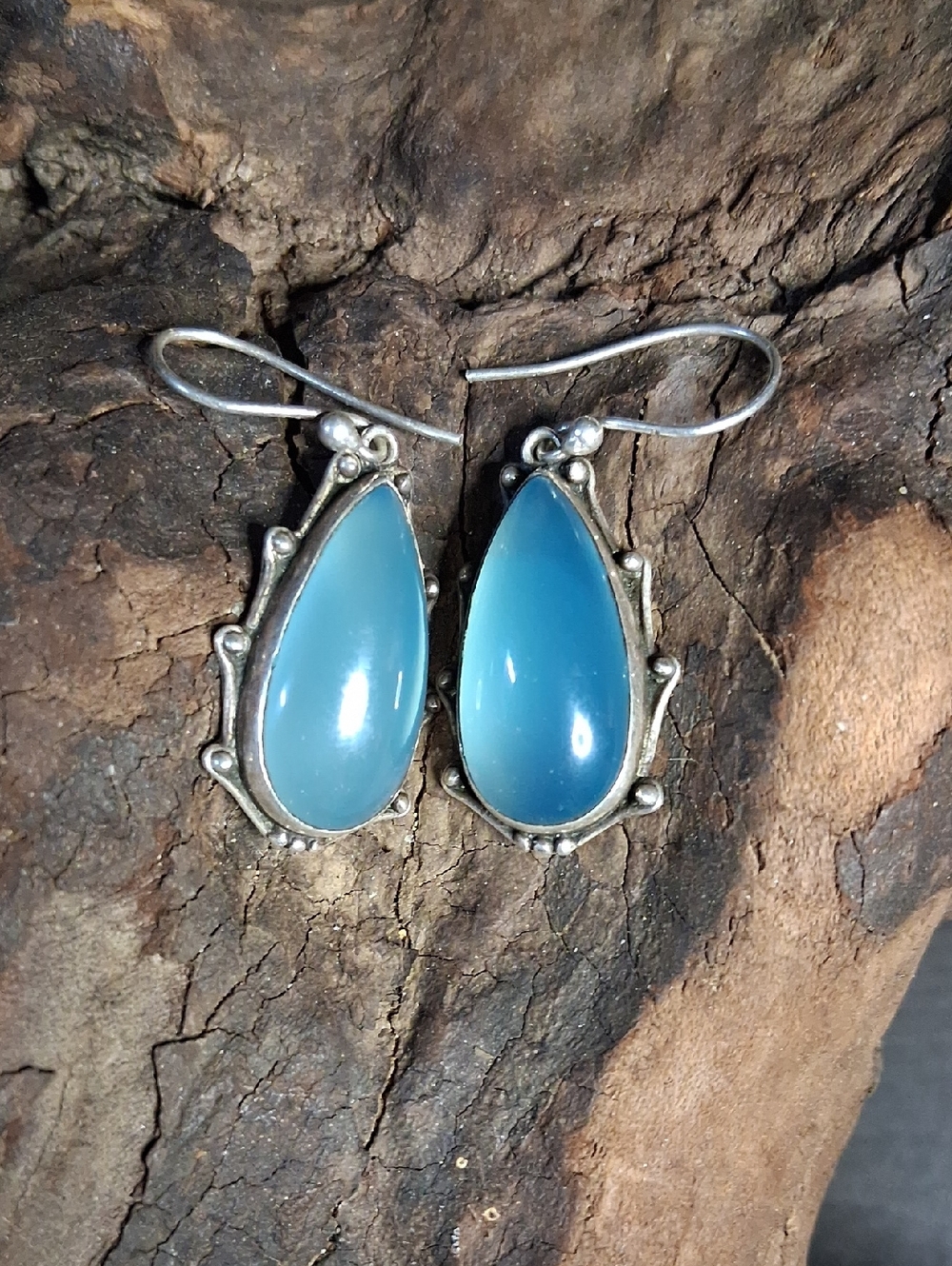 Sterling Silver Moonstone Teardrop Blue Chalcedony Earrings